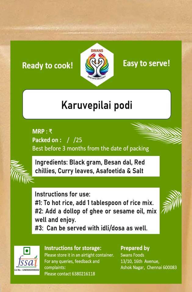 Karuvepilai saadha podi/Curry leaf rice mix